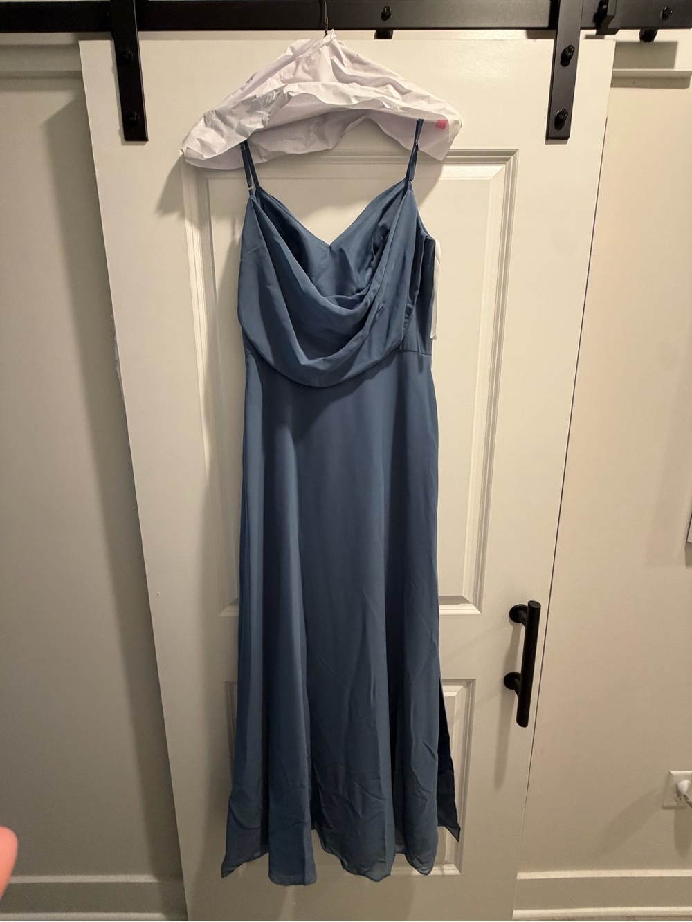 Revelry Slate Blue Cowl Neck Satin Maxi Dress